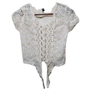 Wet Seal Y2K Crochet Lace Cream Tie Front Top Womens XS Boho Cottagecore Fairy